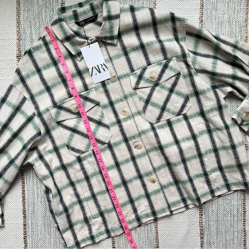 ZARA Green Cream Plaid Oversized Button Down Overshirt Shacket Womens Size Large - Picture 10 of 10